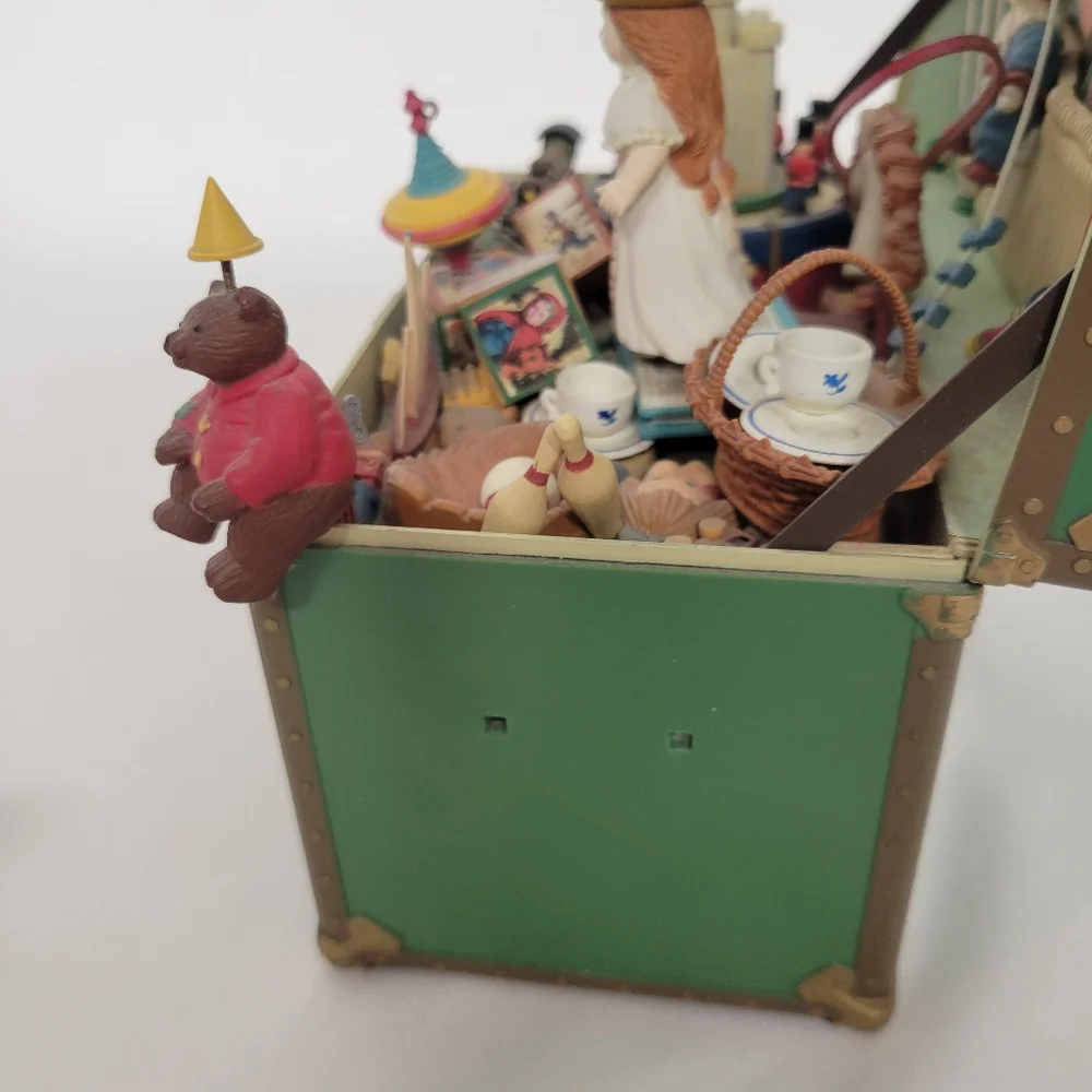 Enesco Green Toy Chest with Colorful Vintage Playset Figurines